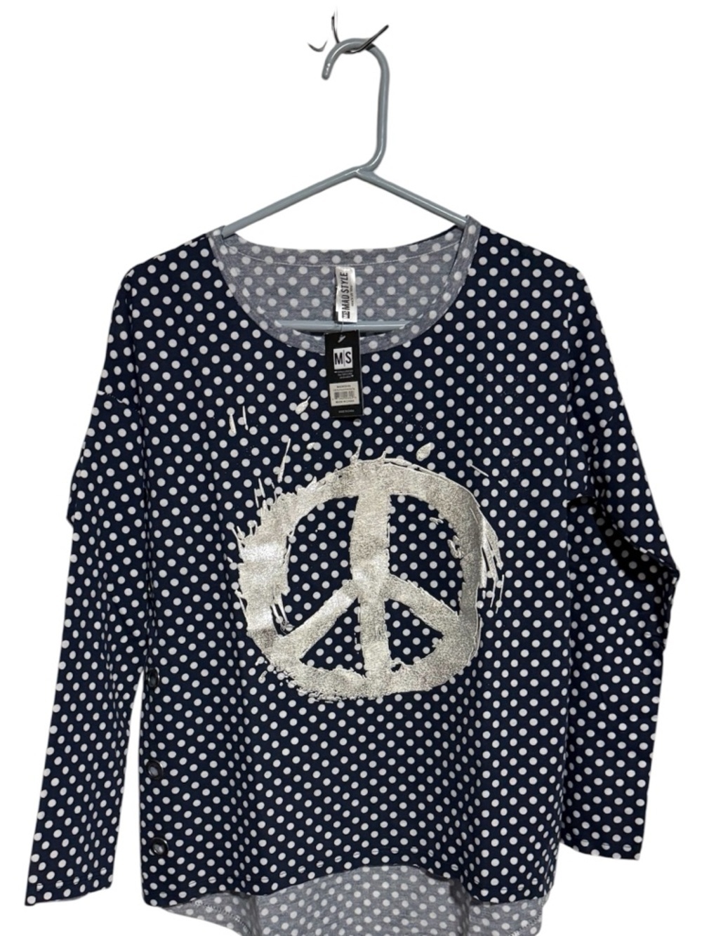 MS Mad Style Navy Polka Dot Peace Sign Top Medium - Picture 3 of 8